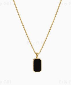 Black Rectangle Pendant Necklace Women Stainless steel Jewelry