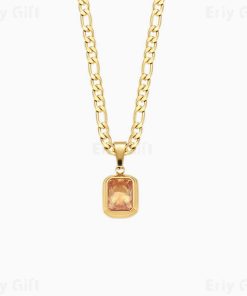 Champagne Cyrstal Pendant Necklace Snake Bone Chain For Women