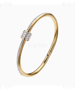 Classic Stainless Steel Zircon Bangle Gold Sliver Elegant Female Jewelry