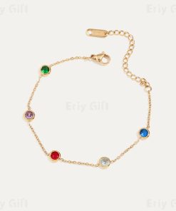 Colorful Zircon Bracelet 18K Gold Plated Stainless Steel Jewelry For Women