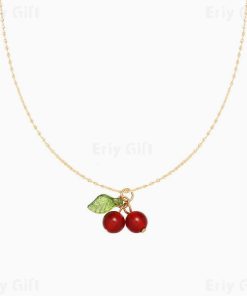 Garnet Cherry Pendant Necklace Cute Dainty Gift for Her