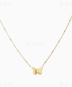 Gold Beads Chain Butterfly  Pendant Necklace Animal Dainty Gift
