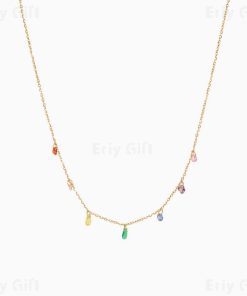 Rainbow Gemstone Necklace Geometric Charm Tennis Choker