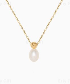 Single Ellipse Pearl Pendant Necklace Daily Jewelry For Sister