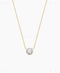 Single Zircon Pendant Necklace 18K Plated Chain Women's Collar Necklace