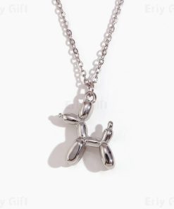 Sliver Poodle Pendant Long Necklace Charms Puppy Girlfriend Gift