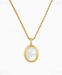 White Natural Agate Pendant Necklace 18K Gold Plated Delicate