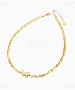 White Shell Butterfly Necklace Gold Cuban Chain Girlfriend Gift