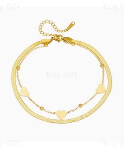 Double Chain Bracelet Gold Sliver Cuban Heart Anklet Perfect Gifts