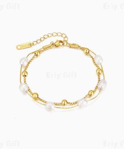 Freshwater Pearl Bracelet Gold Layered Beads Chain Wedding Gift