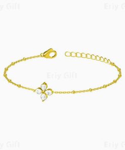 Gold Clover Zircon Bracelet Dainty Minimalist Floral Bridesmaid Jewelry