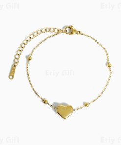 Gold Heart Pendant Anklet Stainless Steel Gold Plated Water Proof Jewelry