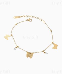 Gold Zircon Butterfly Pendant Anklet Handmade Jewelry