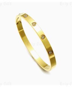 Inset Zircon Bangle Bracelets Gold Sliver Classic Waterproof Tarnish Resistant