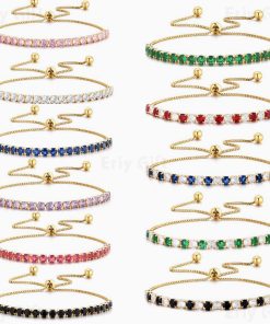 Multicolor Zirconia Slider Bracelet Gold Chain Teenage Girls Tennis