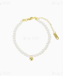 Pearl Bracelet With Gold Round Bead Pendant Bridesmaid Gifts