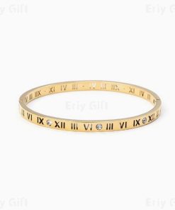 Roman Numeral Bangle Number Engraved Gold Sliver Skinny Stainless Steel