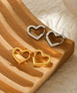 Chunky Heart Hoops Earrings Stainless Steel Jewelry Christmas Gift