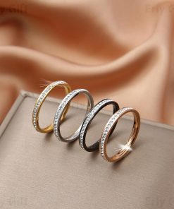 Full Pave Zircon 2mm Ring Stacking Band Gift for Mom