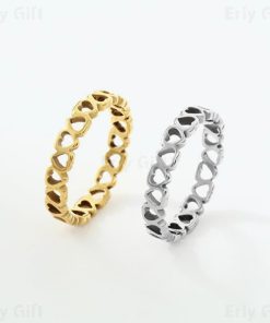 Gold Sliver Heart Hollow Ring Valentine's Day Gift
