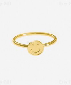 Gold Smiley Face Ring Y2K Style Preppy Jewelry