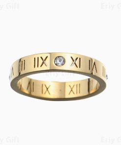 Hollow Engraved Roman Number Ring Insert Zircon Jewellery