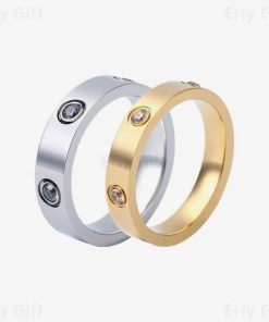 Love Ring Couple Stainless Steel Zircon Delicate Wedding Jewelry