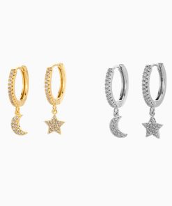 Mismatched Moon Star Hoop Earrings Boho Jewellery