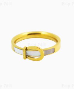Pearl Shell Buckle Ring 18K Gold Plated Stainless Steel