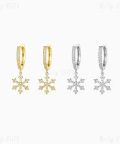 Snowflake Pendant Insert Huggie Hoop Earrings Christmas Gift