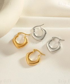 Square Flat Hoops Earrings Modern Boho Minimalist Jewellery