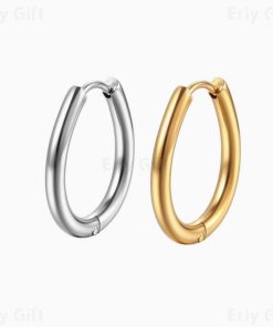Stainless Steel Oval Hoop Earrings Minimalist Design