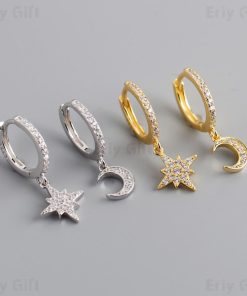 Star Moon Pendant Insert Zircon Hoop Earrings Dainty Jewellery