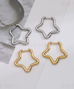 Stars Hoops Earrings Stainless Steel Christmas Gift