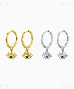 Tiny Evil Eye Huggie Hoop Earrings With Lashes