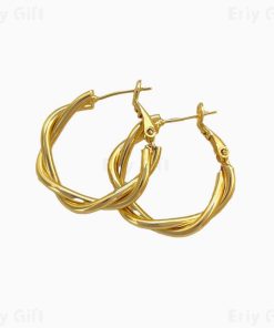 Twisted Stainless Steel Hoop Earrings Vintage Gift For Her