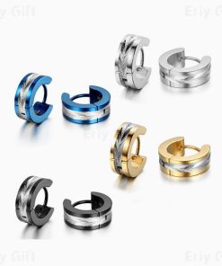 Two Tone Hoop Earrings Stainless Steal Unisex Jewelry