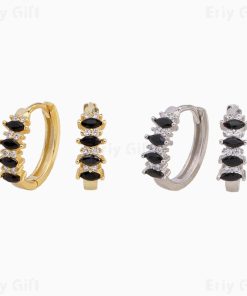 Two Tone Zircon Huggie Hoop Earrings Minimalist Dainty Jewellery