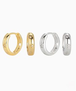 Zircon Star Huggie Hoop Earrings Hypoallergenic Gift for Her