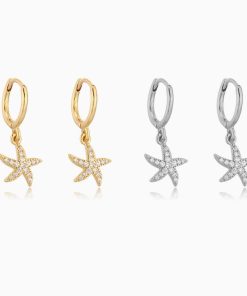 Zircon Starfish Pendant Hoop Earrings Dainty Gift For Her