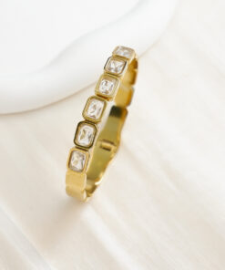 Classic Square Stainless Steel Zircon Inlaid Bangle for Women