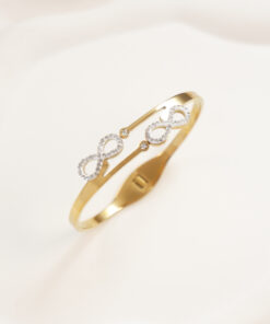 Gold Geometric Zircon-Inlaid Bangle Minimalist Jewellery