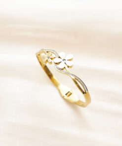 Gold Daisy Bangle with Small Zircon Stones