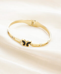 Black Enamel Butterfly Bangle with Crystals