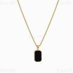Black Rectangle Pendant Necklace Women Stainless steel Jewelry