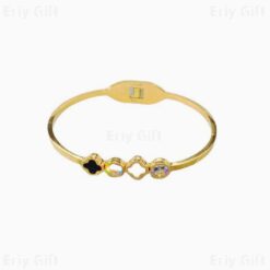 Black White Clover Zircon Bangle Titanium Steel Minimalist Jewelry