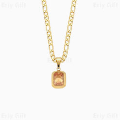 Champagne Cyrstal Pendant Necklace Snake Bone Chain For Women