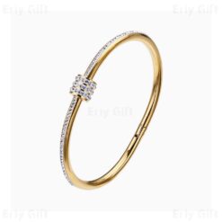 Classic Stainless Steel Zircon Bangle Gold Sliver Elegant Female Jewelry