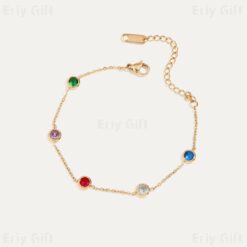 Colorful Zircon Bracelet 18K Gold Plated Stainless Steel Jewelry For Women