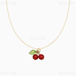 Garnet Cherry Pendant Necklace Cute Dainty Gift for Her